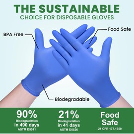 Eco Gloves Eco-friendly Biodegradable Nitrile Disposable Gloves, Powder Free, Latex Free | Food Prep, Beauty, Tattoo, Cleaning, Extra Large (XL), 10 Boxes/Cases