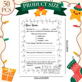 Whaline 50Pcs Color Your Own Letter to Santa Christmas Light Bulb Border Coloring Writing Paper for Family Classroom Xmas Party Favors DIY Crafts, 8.5 x 11 Inch