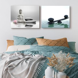 Zen Stone Wall Art Decor Black Balancing Stones in Water Canvas Prints Nature Still Life Wall Painting Contemporary Spiritual Yoga Spa Artwork for Home Office Bathroom Bedroom Decoration 11x14 Inch