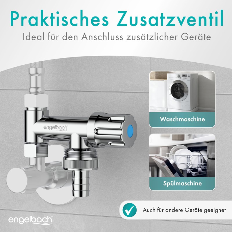 Engelbach® Universal Eckfix Device Additional Valve with Backflow Preventer -