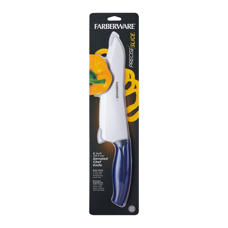 Farberware Soft Grip Serrated Chef Knife, 8-Inch, Navy