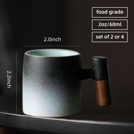 Dicmracy 2-Oz Ceramic Espresso Cups with Wood Handle, 2/4-Piece Set for Coffee, Tea, Latte - Dishwasher Safe, Multi-Color & Wood Styles, Gift & Café Use (black white, Wooden Handle4)