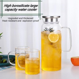 Heat Resistant Glass Pitcher with Stainless Steel Lid, Water Carafe with Handle, Good Beverage Pitcher for Homemade Juice and Iced Tea 1.6liter/54oz
