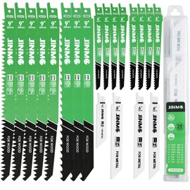 20-Piece Reciprocating Saw Blade Set - 4 Metal & 16 Wood Cutting Saw Blades, Pruner Saw Blades with Organizer Case - Fits Most Brands