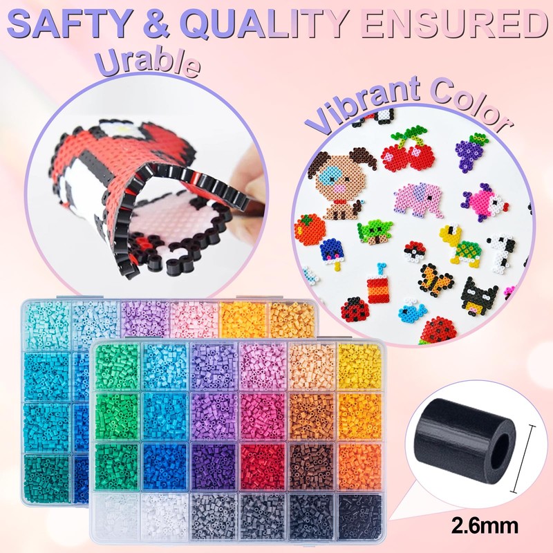 2.6mm Fuse Beads Craft Kit, 26000PCS 48 Colors with Accessories