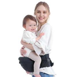 Kerätä Baby Carrier with Hip Seat, Dual Dial Lock Stops Waistband Sagging & Back Pain,Ergonomic Elastic Core Reduces Belly Digging,Baby Hip Carrier for Newborn to Toddler Up to 45 lbs(Black/46in)