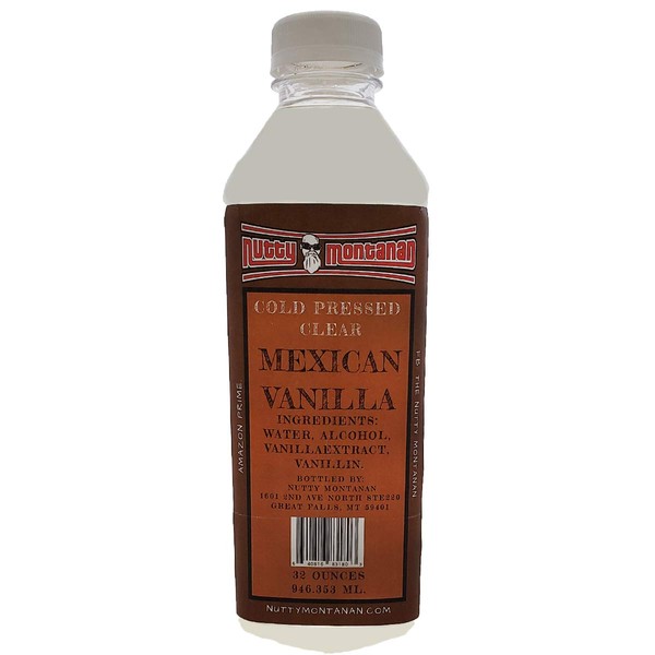 Nutty Montanan Authentic Real Pure Mexican Clear Vanilla (White) 32 Ounce Cold Pressed No Coumarin Imported
