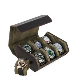 Hiram Genuine Leather Hexagon Watch Roll Travel Case, Leather 6-Watches Roll Case with Removable Pillow Cushion for Treasured Watches and Bracelets