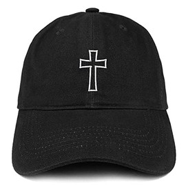 Trendy Apparel Shop Christian Cross Classic Outline Embroidered Low Profile Soft Cotton Baseball Cap - Black