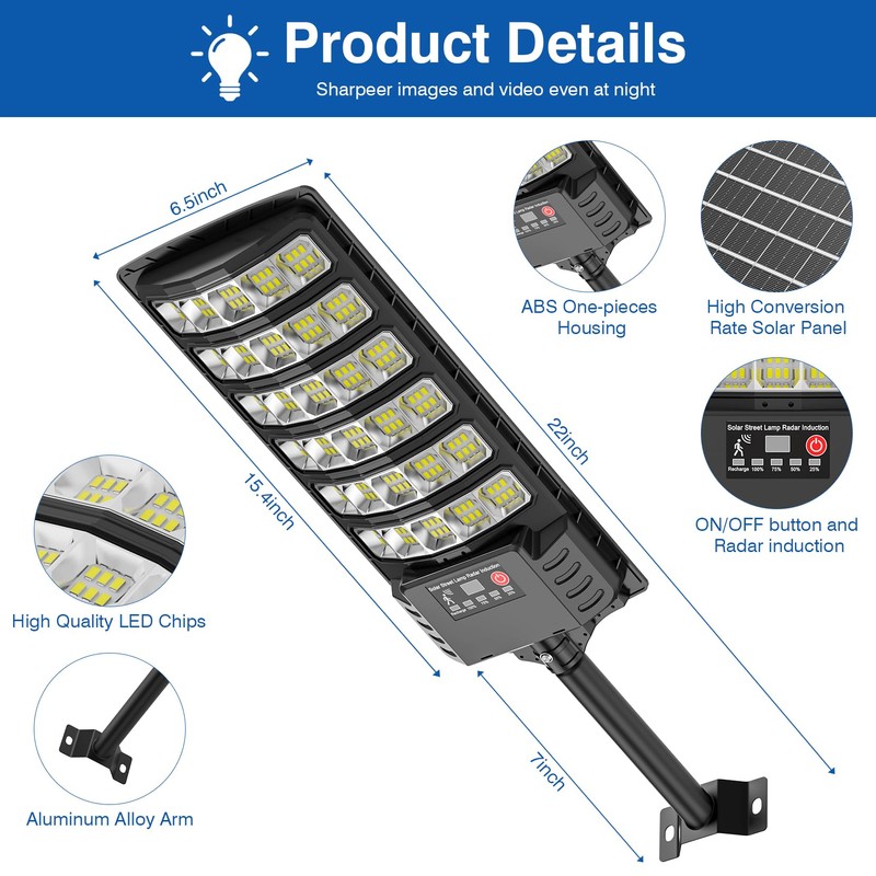 Solar Street Lights Outdoor Waterproof,48000LM 320°Wide Angle Flood Light, LED