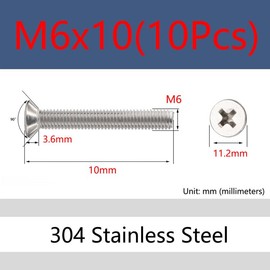 ORANXIN M6 x 10 mm 10 Pieces Cross Flat Head Bolts Stainless Steel 304 Countersunk Screws Machine Screws Metric Fixings