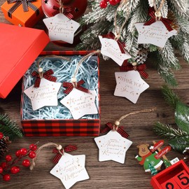 Namalu 24 Pcs Christmas Appreciation Gifts Thank You Gifts Wooden Star Tree Decoration Hanging Farmhouse Christmas Star Ornaments Gift