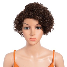 8" Curly Wave Side Part 13x5x1 HD Lace Front Wigs Short Bob Pixie Cut Brazilian Remy Human Hair 150% Density Deep Curly Lace Front Wigs for Women Ombre Color