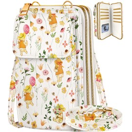 Miss Adola Cell Phone Purse for Women - Cute Leather Small Crossbody Bags for Girls Ladies Purse Wallet with Adjustable Strap Zipper and Card Slots, Flower Bear
