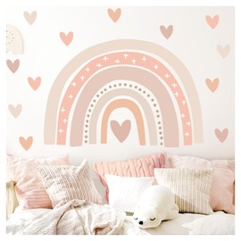 Little Deco DL943-1 Wall Sticker Rainbow Boho Wall Sticker Hearts Pastel Children's Room Wall Sticker for Baby Room Decoration