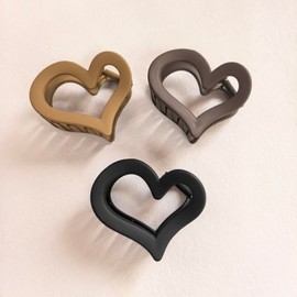 Heart Shaped Hair Claw Clips, 3-Pack Matte Nonslip Jaw Clips, 2.56 Inch, Black Brown Tan Colors