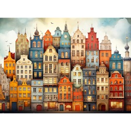 MISITU Art Jigsaw Puzzle 1000 Pieces for Adults Challenging Game Home Decor Jigsaw Puzzles for Children - Colorful City - 20x28 Inches