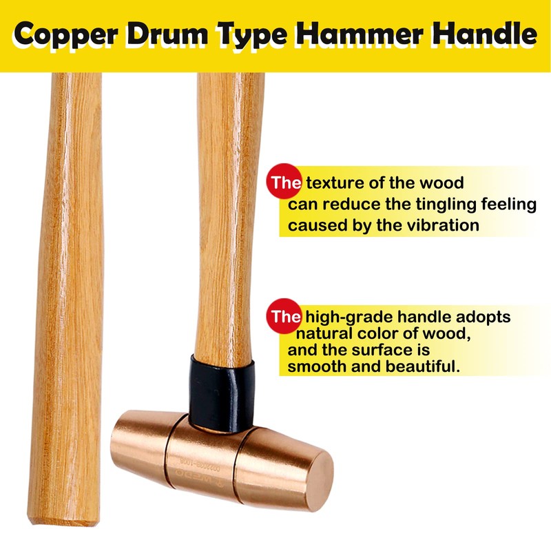 WEDO Copper Sledge Hammer 2lb,Solid Copper Mallet Hammer,Wooden Handle,Length 320mm,Die-Forged,