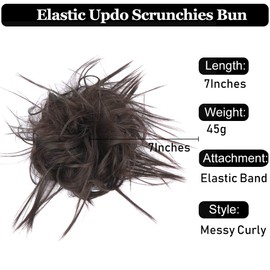 HMD Tousled Updo Messy Bun Hair Piece Hair Bun Extension Ponytail With Elastic Rubber Band Updo Extensions Hairpiece Synthetic Hair Extensions Scrunchies Ponytail Hairpiece for Women.(Dark Brown)