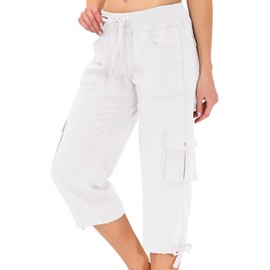 MoFiz - Capris para mujer con bolsillos, ajuste holgado, casual, pantalones capri elegantes, ligeros, holgados, para senderismo, Blanco, XL