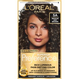 L'Oreal Paris Superior Preference Luminous Fade-Defying Permanent Hair Color, Hair Dye For Up to 9 Weeks of Radiance, Medium Ash Brown 5A, 1 Hair Dye Kit