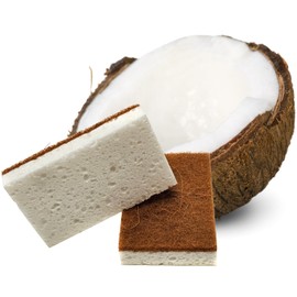 5 x escleano Coconut Sponge, Compostable, Coconut Cleaning Sponge, Cleaning Sponge, Biodegradable Cellulose and Coconut Fibre, 11 cm x 7 cm x 2 cm, for Environmentally Conscious Cleaning (Pack of 5)
