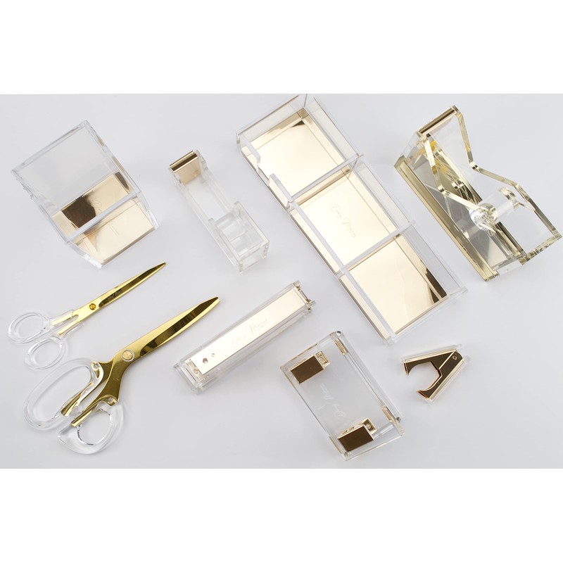 Dany Marcus Elegant Large Clear Acrylic Tape Dispenser with Gold