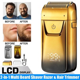 Wet/Dry Men's Beard Shaver USB Electric Shaver Razor Strong Reciprocating Trimmer Machine - Color: Gold