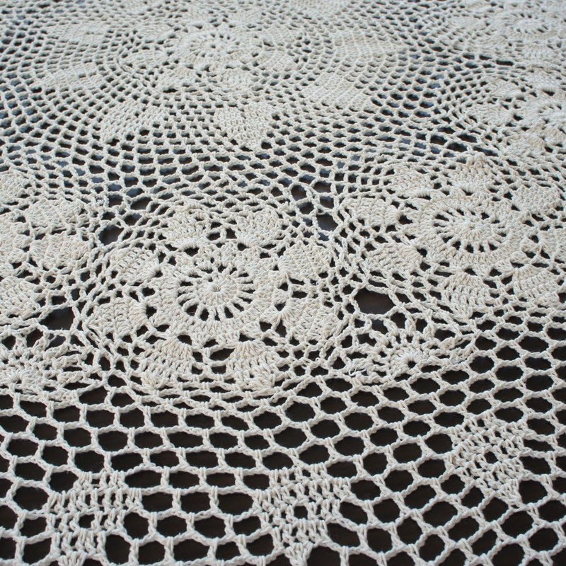 USTIDE Soft Cotton Handmade Crochet Tablecloth White Floral Lace Tablecloth