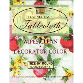 Better Home Apples Vinyl Tablecloth Decorator Design Flannel Backing (60" Round)