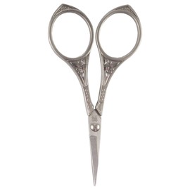 BambooMN Brand - Heirloom Craft Embroidery Scissors w/ Decorative Cast Handles Sun Motif - Brushed Nickel