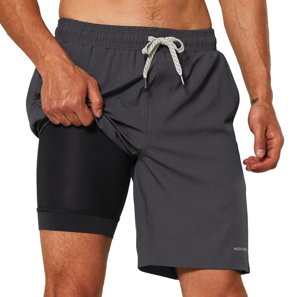 HODOSPORTS Mens Swim Trunks with Compression Liner 9 Inch Quick