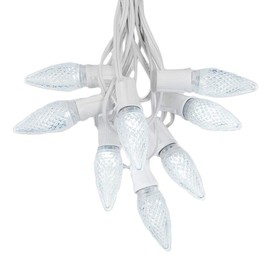 25 Foot C9 LED Outdoor Lighting Patio Christmas String Light Set, Pure White, White Wire, 25 Bulbs