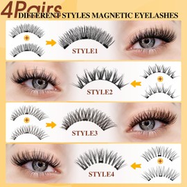 4 Paar natürlich aussehende magnetische falsche Wimpern, ohne Kleber, wiederverwendbares magnetisches Wimpernset mit Applikator, einfach zu tragen, mit Anleitung (4 Paar A)