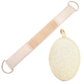 Luffa Schwamm, 1 Satz Luffa Schwamm Rückenschrubber für Männer und Frauen, Natur Luffa Körperpad mit Rücken Gurt, Effektive Reinigung und Peeling, für Bad und Dusche, Beige