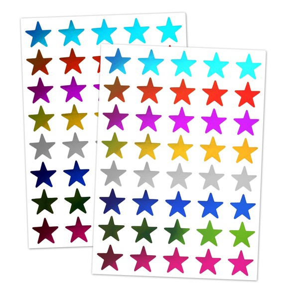8 Colours, 5000 Pack, Foil Star Metallic Stickers, 15mm