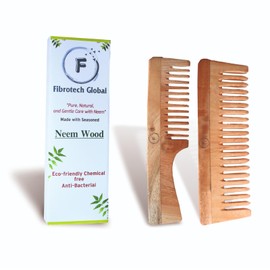 Fibrotech Global Wooden Neem Hair Comb Set | Neem Comb for Hair Growth & Scalp Massage | Wide-Tooth Handmade Detangling Comb for Men & Women | Organic, Eco-Friendly & Sustainable Hair Care | Pack of 2
