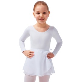 tanzmuster Emma Children's Wraparound Chiffon Ballet Skirt, Loose and Airy Ballet Skirt for Tying in Pink, White, Black, Light Blue, Pink and Purple, white, 152/158
