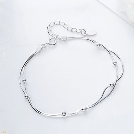 Bo&Pao Women's Ball Bracelet, 925 Sterling Silver, Double Chain Bracelet with Ball, 19.5 cm Adjustable, Sterling Silver