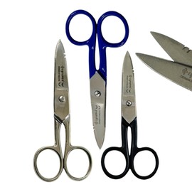 Electrical Wire Cutting and Stripping Scissors 5.25" Length | Electrician Electrical Repair Scissors | German Stainless Steel (Set of 3 - Black + Blue + Silver)