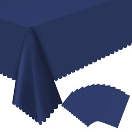12 Pack Plastic Navy Blue Tablecloth, 54 X 108 Inch Disposable Scalloped Edge Table Cloth for Rectangle Table Waterproof Navy Blue Tablecloth for Birthday Dinner Picnic Holiday Party