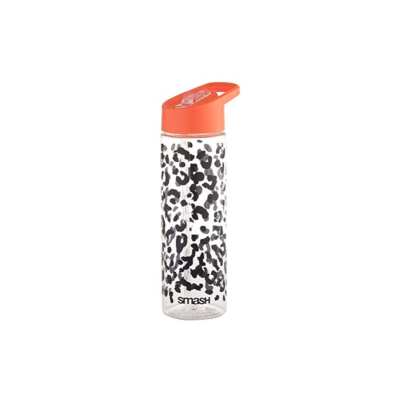 Smash Sipper Water Bottle with Straw 700m Black/Coral Leapard Print