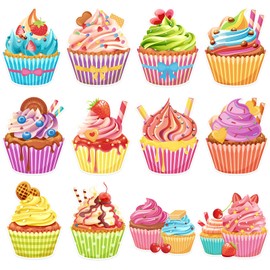 Pasimy Candy Decorations Christmas Candy Cupcake Ice Cream Donut Bulletin Board Sweet Paper Cutouts for Xmas Birthday Door Window Wall Party Supplies(60,Cupcake)