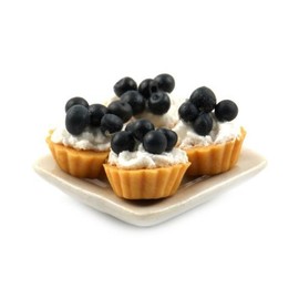 MyTinyWorld 4 Dolls House Miniature Black Cherry Tarts on a 19mm Square Plate
