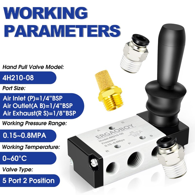 ERGAOBOY 1/4 Inch BSP 5-Way Pneumatic Solenoid Valve with 2