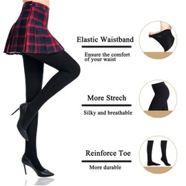 HONENNA 2 Pairs Colorful Women's Tights, Control Top High Elastic Soft Opaque Pantyhose Tights for Women Under Dress, Wine L