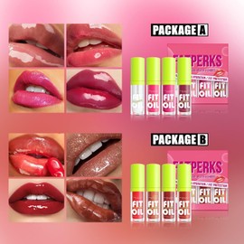 Aceite para labios de 4 colores, brillo de labios hidratante, aceite para labios con cabezal de pincel grande, brillo de labios hidratante brillante, aceite para labios con color transparente fresco