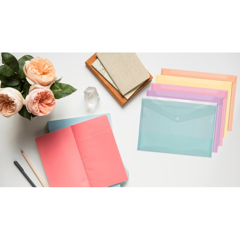 A4 Assorted Pastel Colour Document Stud Wallets Plastic Carry Popper