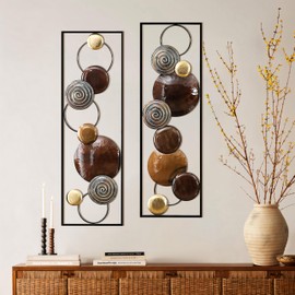 LuxenH?me LuxenH?me LuxenHome 2-Pieces Metal Art Wall Decor, 36' Abstract Luxury Decorations, Sculptures Decor for Home, Brown Living Room with Frame, Large Modern
