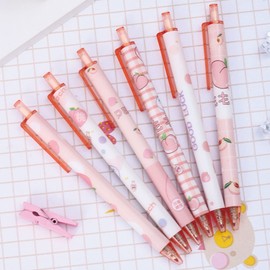 MOZXIRZ 6 Pcs Gel Ink Pens Cartoon Retractable Pens Cute Animal Pen 0.5mm Ballpoint Pen Office School Supplies for Girls (Peach)